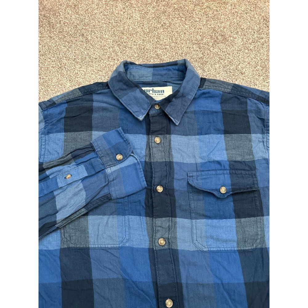 Urban Pipeline Flannel Shirt Mens Medium Blue Plaid Excellent Long Sleeve Cotton